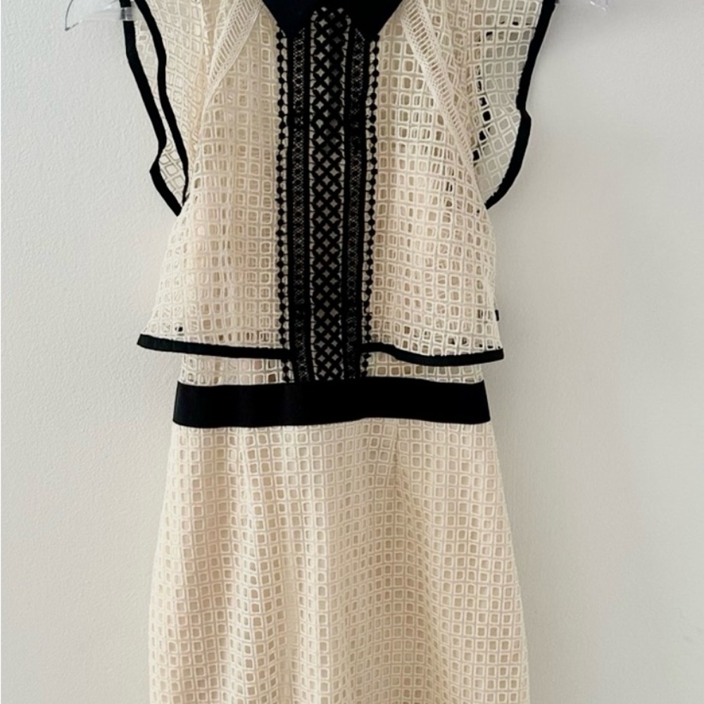 Self-Portrait Cream and Black Halter Midi Dress for Cocktail